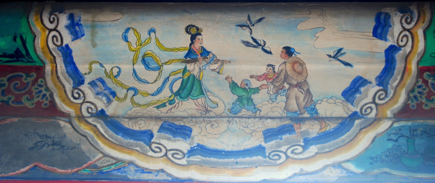 The reunion of the Weaver Girl and the Cowherd on the bridge of magpies